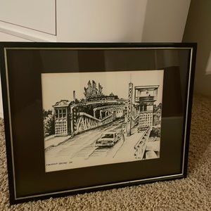 Vintage Lithograph “Fremont Bridge” ~ Black & White Artist Signed!